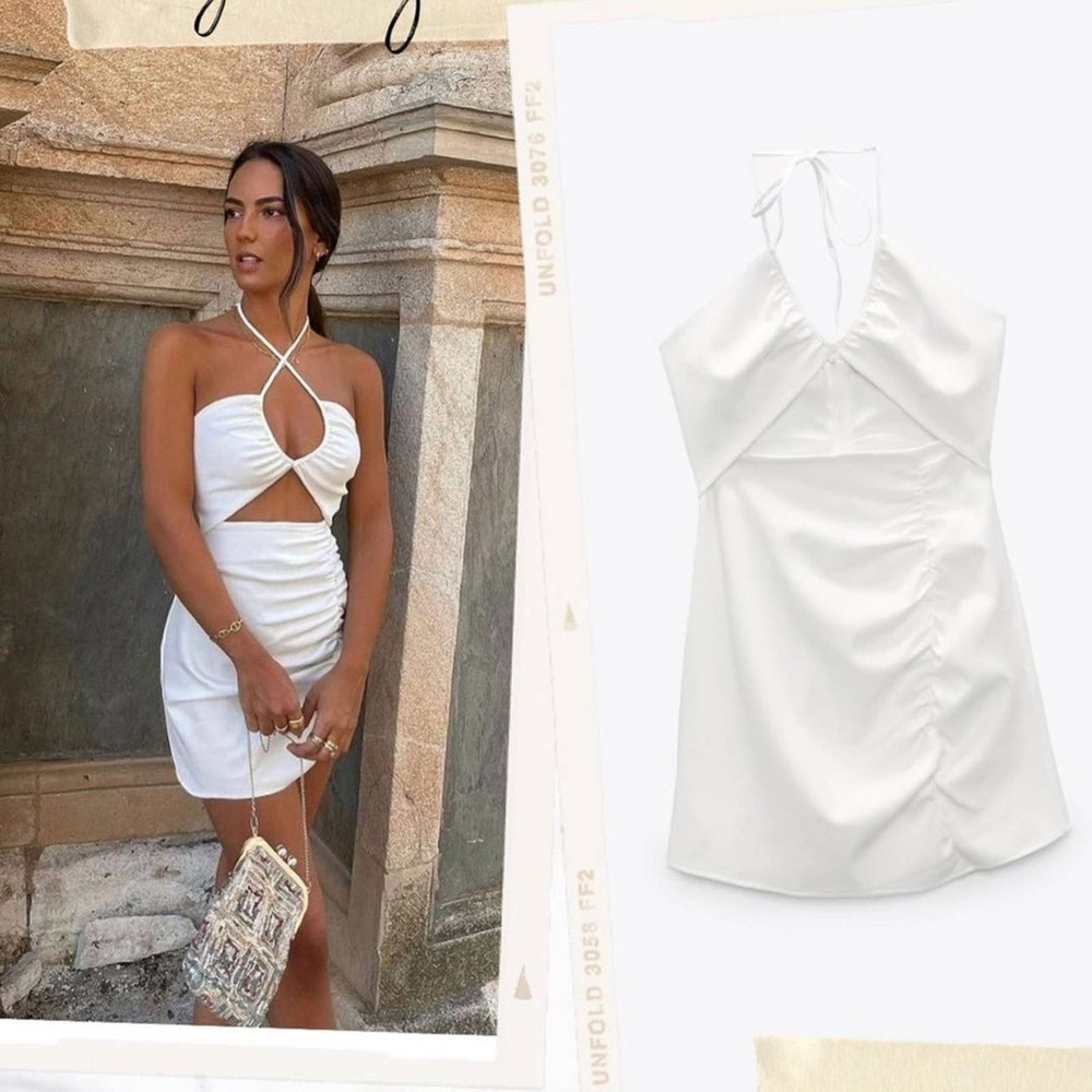 Zara Women’s White Short dress  With Cut Out Size small NWT